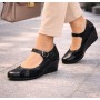 Pantofi dama negri din piele naturala, tip Mary Jane cu platforma wedge si bareta – eleganti si foarte comozi P13NN